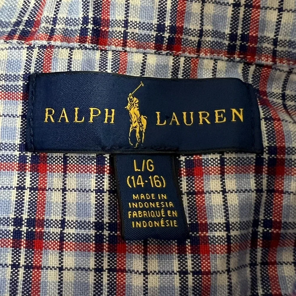 Ralph Lauren Boys Large Multicolor Plaid Long‎ Sleeve Thick  Button Down Shirt